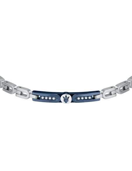 Bracciale MASERATI uomo Iconic acciaio / blu / pietre bianche