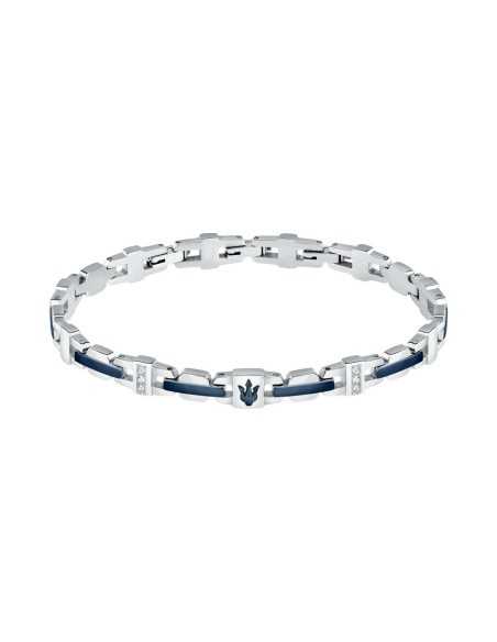 Bracciale MASERATI uomo Iconic acciaio / logo blu / pietre bianche