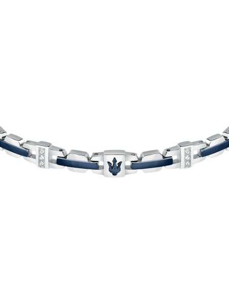 Bracciale MASERATI uomo Iconic acciaio / logo blu / pietre bianche