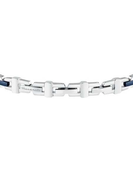 Bracciale MASERATI uomo Iconic acciaio / logo blu / pietre bianche
