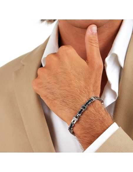 Bracciale MASERATI uomo Iconic acciaio / logo blu / pietre bianche