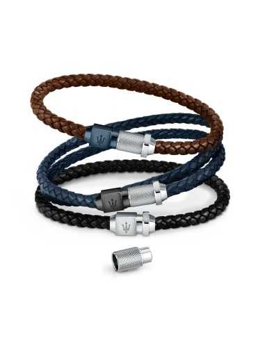 Bracciale MASERATI uomo pelle blu / acciaio...