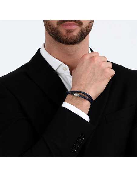 Bracciale MASERATI uomo pelle blu / acciaio (JM223AVE19)