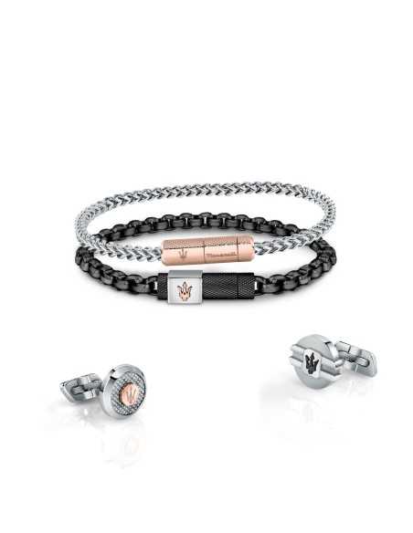 Gemelli MASERATI  uomo acciaio con Logo oro rosa