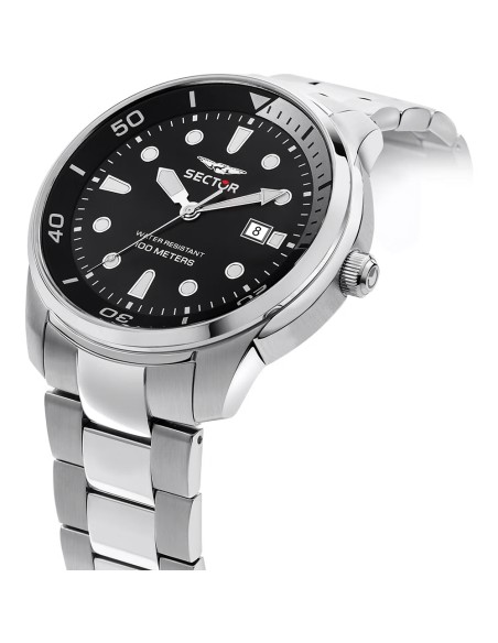 Orologio Sector Oversize Uomo Acciaio Nero con Datario