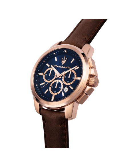 Orologio MASERATI Uomo Successo Crono Pelle Marrone / Blu