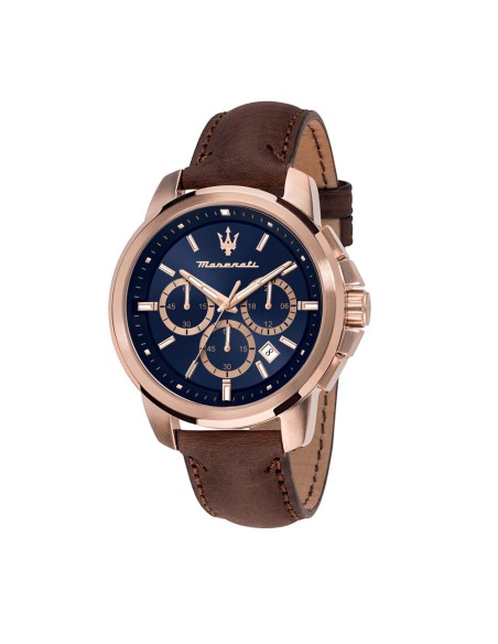 Orologio MASERATI Uomo Successo Crono Pelle Marrone / Blu