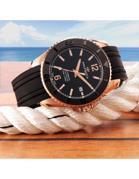 Philip Watch Amalfi – Orologio Uomo Automatico Nero Oro Rosa (R8221218002)