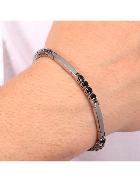 Morellato Tennis – Bracciale Uomo Argento con Cristalli Neri (SAEV46)