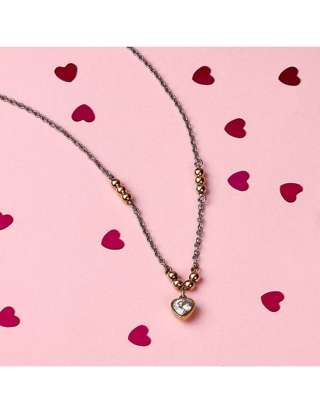 Collana Emily in Paris – Cuore Bianco Acciaio e Oro (SAIX36)
