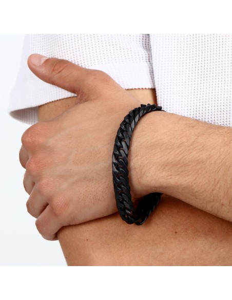 Bracciale Uomo Sector Bold Nero in Acciaio Maglia Grossa (SAXS06)
