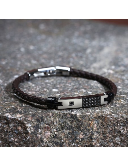 Bracciale Morellato Uomo Pelle Marrone Nero e Acciaio (SQH57)