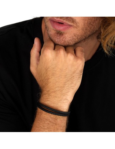 Bracciale Sector Uomo Pelle e Acciaio Nero 22...