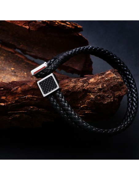 Bracciale Sector Uomo Pelle e Acciaio Nero 22 cm (SZV126)