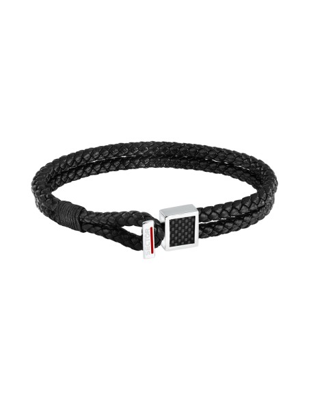 Bracciale Sector Uomo Pelle e Acciaio Nero 22 cm (SZV126)