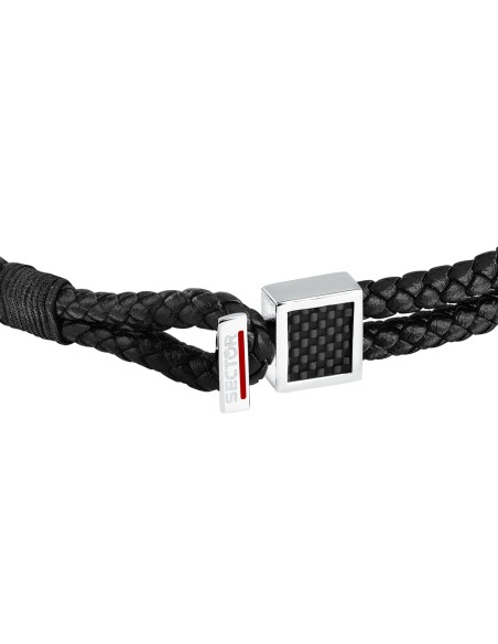 Bracciale Sector Uomo Pelle e Acciaio Nero 22 cm (SZV126)