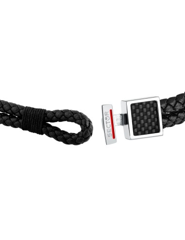 Bracciale Sector Uomo Pelle e Acciaio Nero 22...