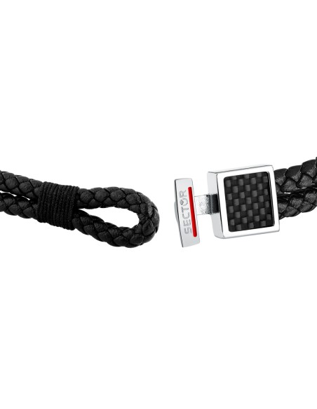 Bracciale Sector Uomo Pelle e Acciaio Nero 22 cm (SZV126)