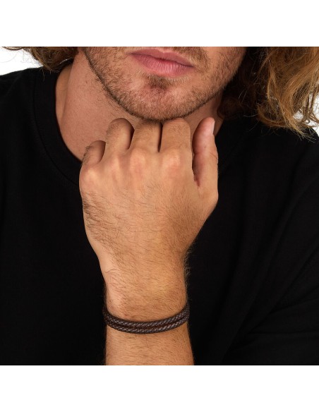 Bracciale Sector Uomo Pelle Marrone Intrecciata (SZV128)