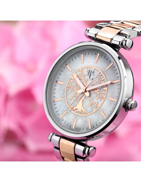 B&G Belle – Orologio Donna Silver Oro Rosa con Fiori (R3853302506)