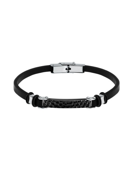 Bracciale Sector Bandy Uomo Pelle Nera e Acciaio Silver (SZV114)