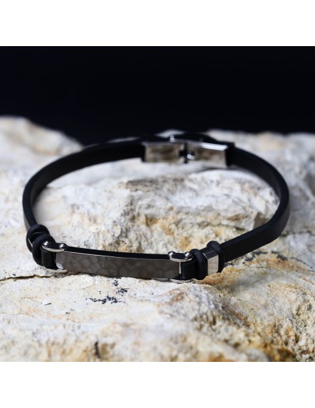 Bracciale Sector Bandy Uomo Pelle Nera e Acciaio Silver (SZV114)