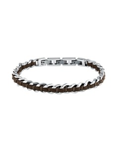 Sector Bandy – Bracciale Uomo Acciaio e Pelle Marrone...
