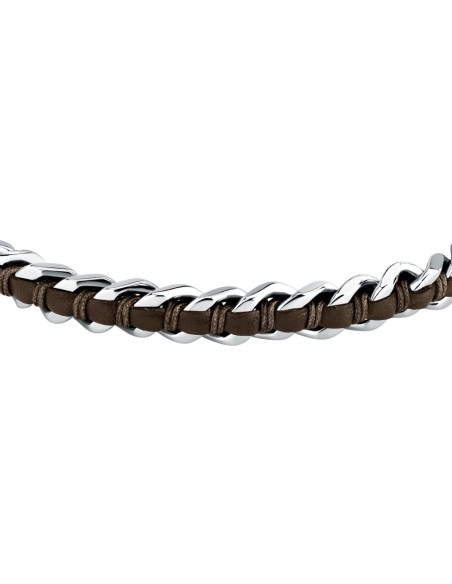 Sector Bandy – Bracciale Uomo Acciaio e Pelle Marrone (SZV123)