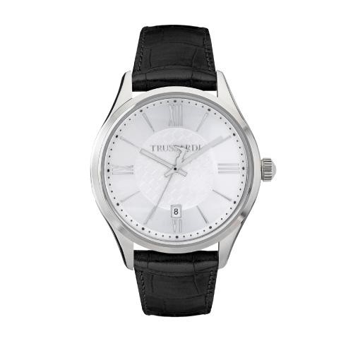 Trussardi Tfirst gent 43mm 3h silver dial blk st
