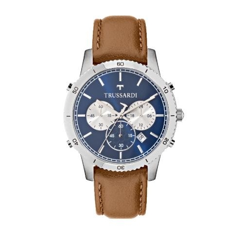 Trussardi T-style 44mm chro blue dial brown st