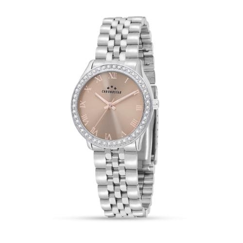 Chronostar Luxury 3h 34mm pink dial br ss