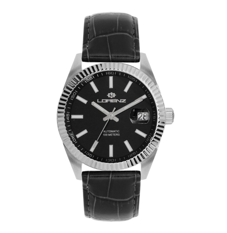 Orologi uomo: orologio uomo Orologio Lorenz Automatic Ginevra pelle nera /  nero 30091HH