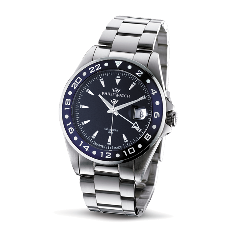 Orologi uomo: orologio uomo Orologio Philip Watch Caribe GMT uomo acciaio /  blu R8253597012