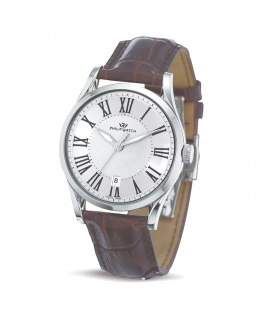 Philip Watch Sunray 3h silver white dial brown strap