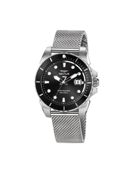 Sector 450 41mm 3h black dial mesh band ss