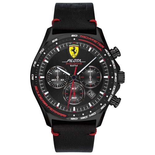 Scuderia Ferrari Orol pilota evo 44mm chr black leather