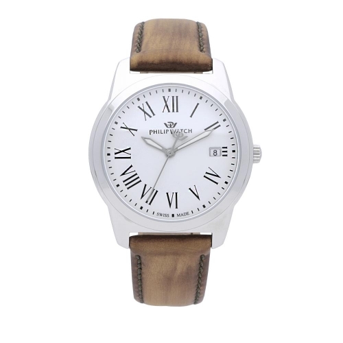 Philip Watch Timeless gent 38mm 3h white dial brown s maschile