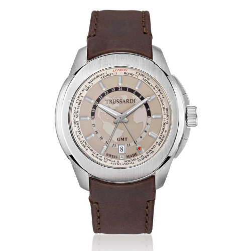 Orologio Trussardi T01 GMT marrone 44 mm