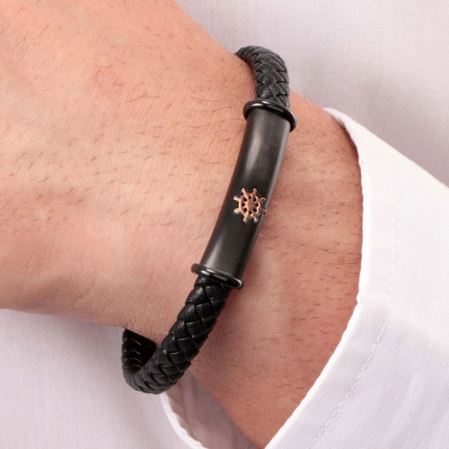 Bracciale Sector Bandy pelle nero - 19 cm