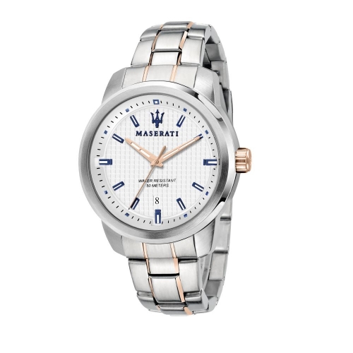 Maserati Successo ext 44mm 3h white dial br ss