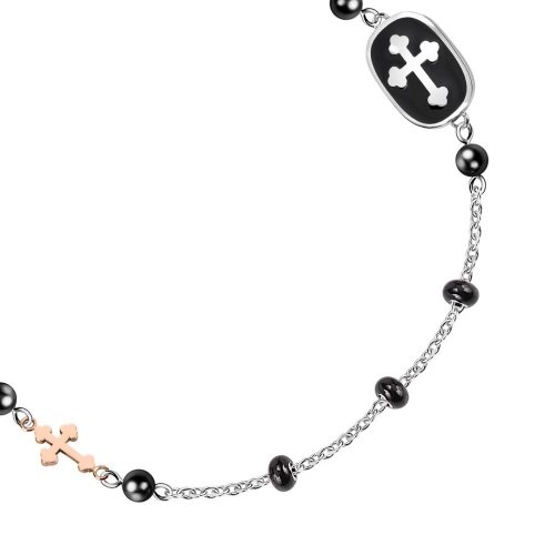 Morellato God br rosary rose gold+onyx 210mm