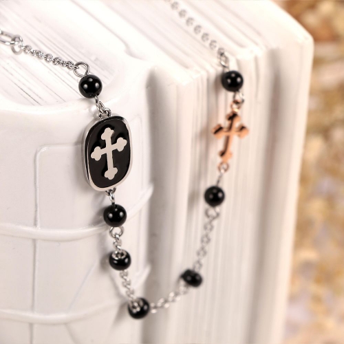 Morellato God br rosary rose gold+onyx 210mm